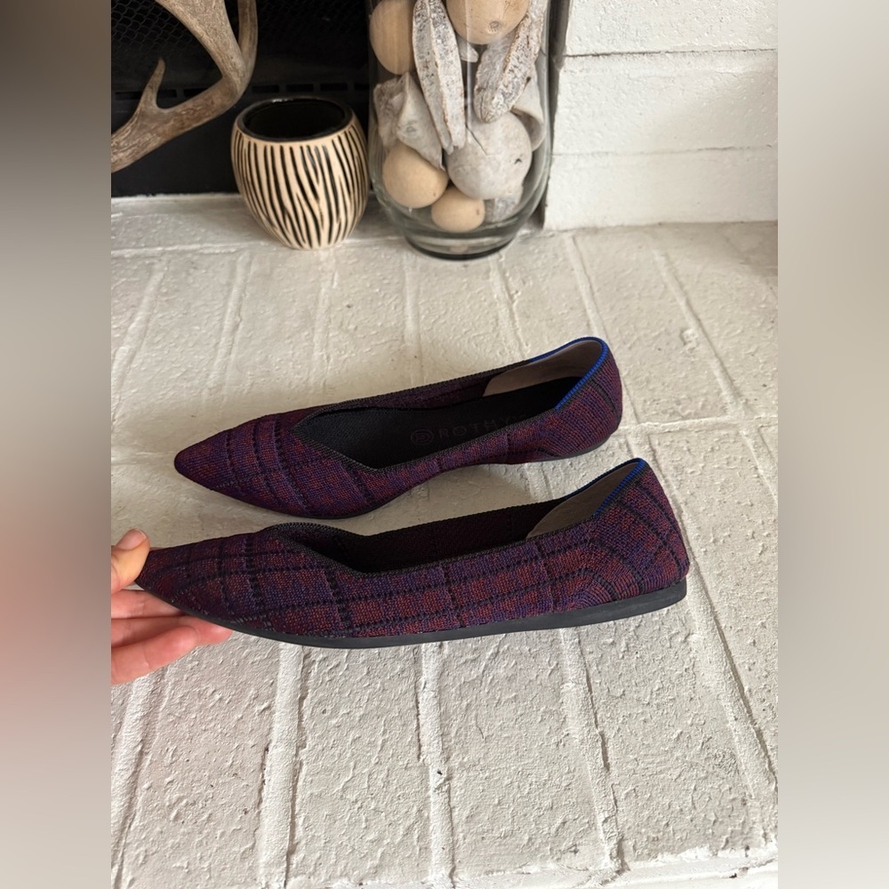 Rothys Cranberry plaid pointy toe flats sz 9.5 - Picture 8 of 8